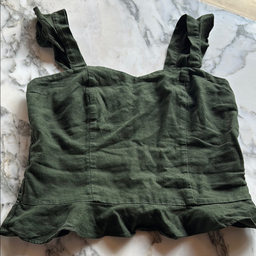 Alya Green Sleeveless Linen Crop Tank Top Women’s size Medium - Picture 6 of 10